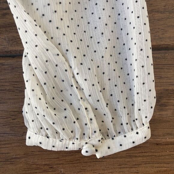 Loft Ivory Black & White Polka Dot Blouse Womens Large Petite Ruffle Collar - Picture 5 of 8